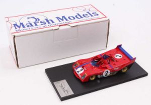 A Marsh Models factory hand built 1/43 scale model of an MM265 Ferrari 312PV 1972 Monza race car,