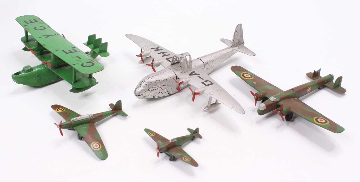 Dinky Toys Aircraft group, 5 examples comprising No. 60M Four Engined Flying Boat, green body,