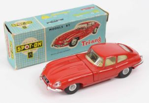 Spot On Models, No.217 Jaguar E Type, finished in red with cream interior, flat spun hubs, housed in