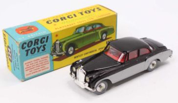 Corgi Toys No 224 Bentley Continental in black and silver, fitted with a red interior and jewelled