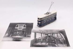 A scratch built model of a London County Council tram No. 1 known as Bluebird, built circa 2018 by a