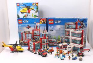 A collection of Lego City constructed sets to include No. 60204 Lego City Hospital, No. 60215 Fire