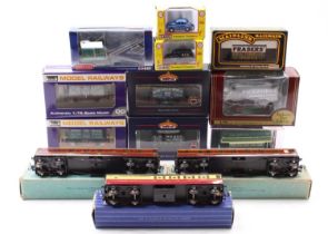 A small selection of 00-gauge rolling stock: Hornby-Dublo coaches – one each LMS D3 1st/3rd & br/