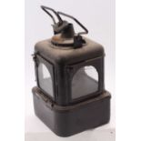 A railway interest four aspect oil hand lamp, marked 5/4 on plaque to top, with later plastic