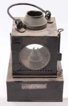 A Welch patent four aspect Eastern Region railway hand lamp with manufacturer's plaque and station