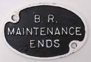 A British Railways "Maintenance Ends" cast iron oval plaque, white lettering on black with 2