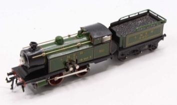 Electric Bing 0-4-0 loco with 6-wheeled ‘coal rail’ tender, LNER lined green no.8851, 18-volt motor.