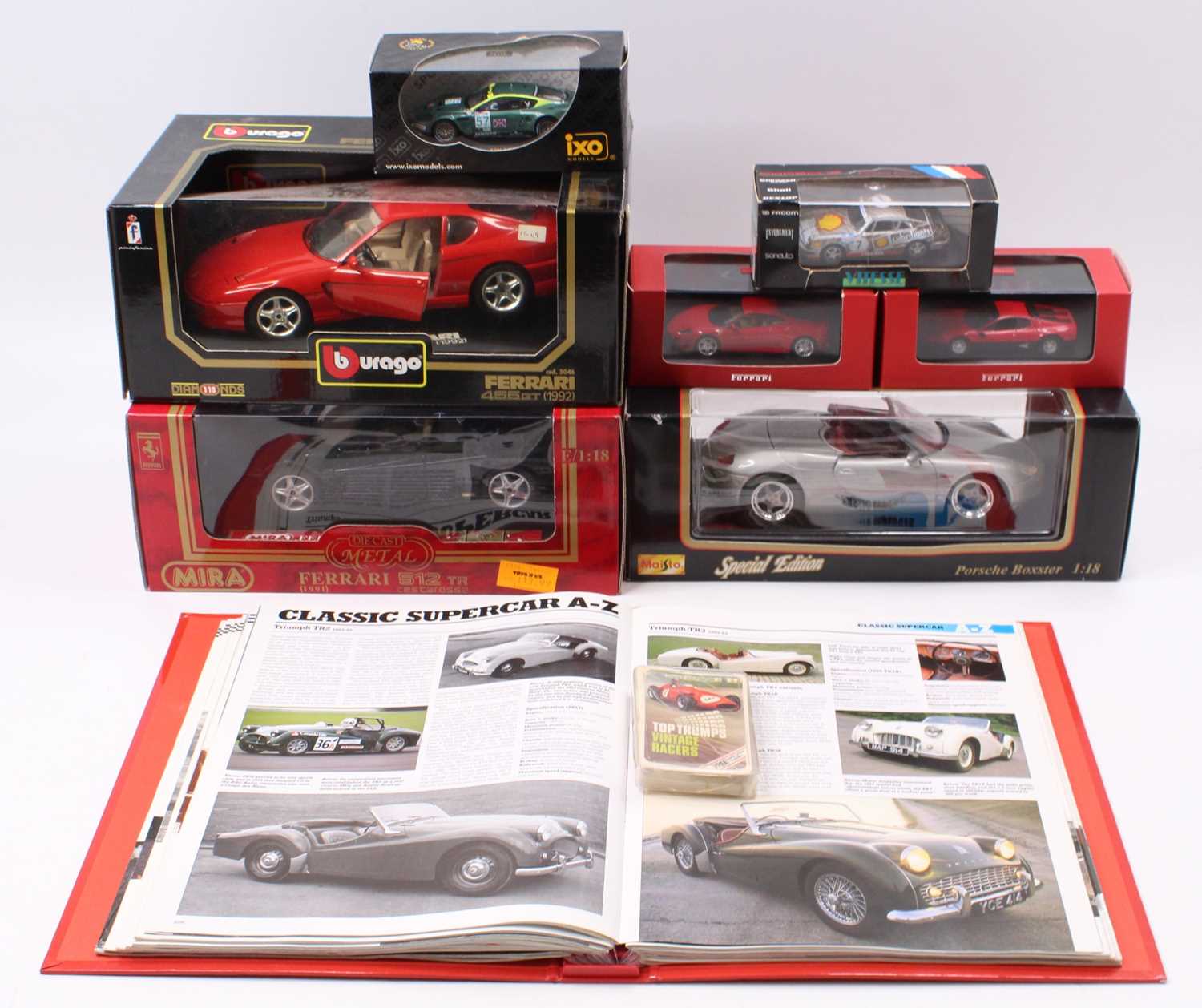 A collection of mixed modern issue diecasts comprising 3x 1/18th scale cars - a Burago Ferrari 456