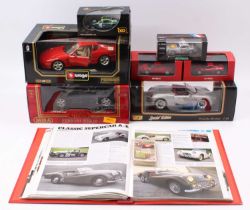 A collection of mixed modern issue diecasts comprising 3x 1/18th scale cars - a Burago Ferrari 456