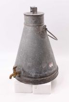 A British Railways galvanised water container, bearing the BR stamp to front with lid, water tap and