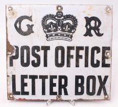 An original railway interest George V Post Office letterbox sign, wall mounted example, reading "