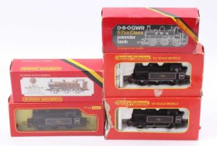 Five Hornby 0-6-0 steam outline locos: two R52 & one R52S BR black No. 47606; GWR pannier No.8751;