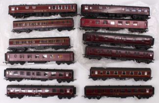 Twelve bogie coaches, by Hornby, Mainline and Triang. All have the appearance of some repainting and
