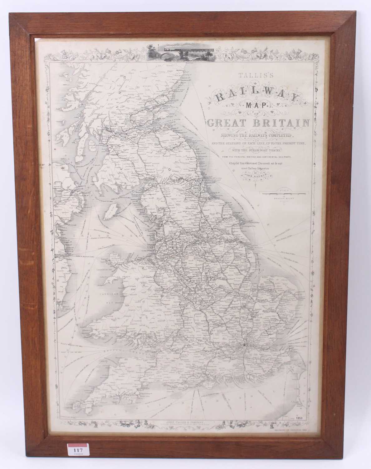 A John Tallis & Co reprinted railway map of Great Britain dating to approx 1968, black on white