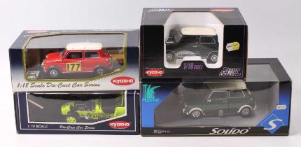 Kyosho and Solido 1/18th scale boxed model group of 4 comprising 2x Kyosho Morris Mini Cooper 1275S,