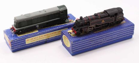 Two 3-rail Hornby-Dublo locos: EDL18 tank loco 2-6-4 BR lined black no.80054, one front buffer