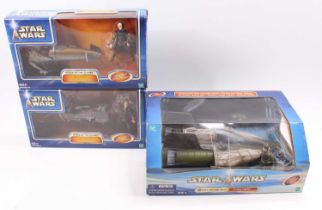 A collection of three Star Wars Hasbro Attack of the Clones and Return of the Jedi action figures