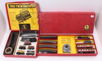 Two Trix train sets: Passenger with 4-4-0 ‘Pytchley’ loco & tender, two maroon & cream coaches, loco