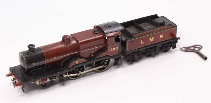 Bassett-Lowke 4-4-0 Standard Compound loco & tender, no.1190 on cab-side , clockwork, red. Some