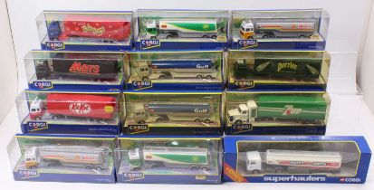 12 Corgi Toys Superhaulers and window boxed truck diecasts, with specific examples including No.