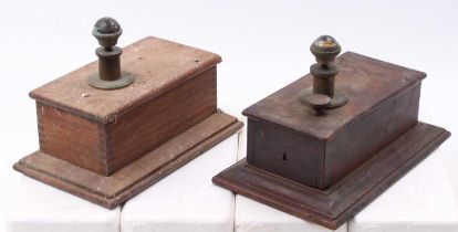 Two railway block bell plunger instruments, both wooden cased examples, one mahogany, the other oak,