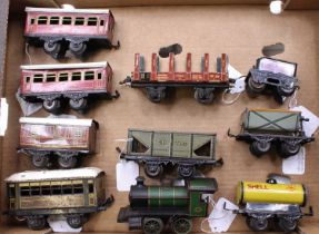 Ten Bing & KBN items: 0-4-0 clockwork loco, green, ‘504’ on cab-side; KBN red & black tender; two