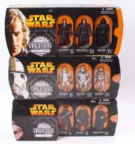 A collection of three Star Wars Evolutions triple-pack gift sets, including Anikan Skywalker to