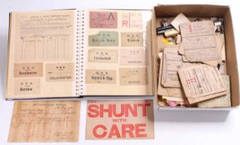 A quantity of mixed railway ephemera, leaflets, tickets, whistles, enamel badges, buttons etc to