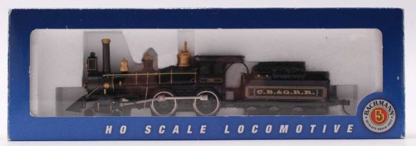 Bachmann HO item no.51116 4-4-0 loco & tender Chicago, Burlington & Quincy, black lined gold (E-