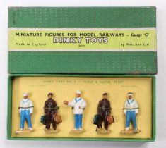 Dinky Toys Miniature Figures for Model Railways. Set no.5 Train and Hotel Staff. Original stringing.
