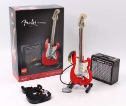 A Lego Ideas No. 21329 Fender Stratocaster, constructed example, housed in the original box with