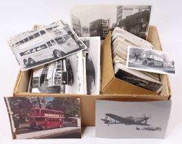 One box containing a quantity of bus and tram interest black & white photographs, postcards etc,