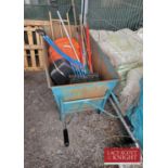 Muck out barrow with selection of hand tools (Located in Euston, Thetford) (VAT)