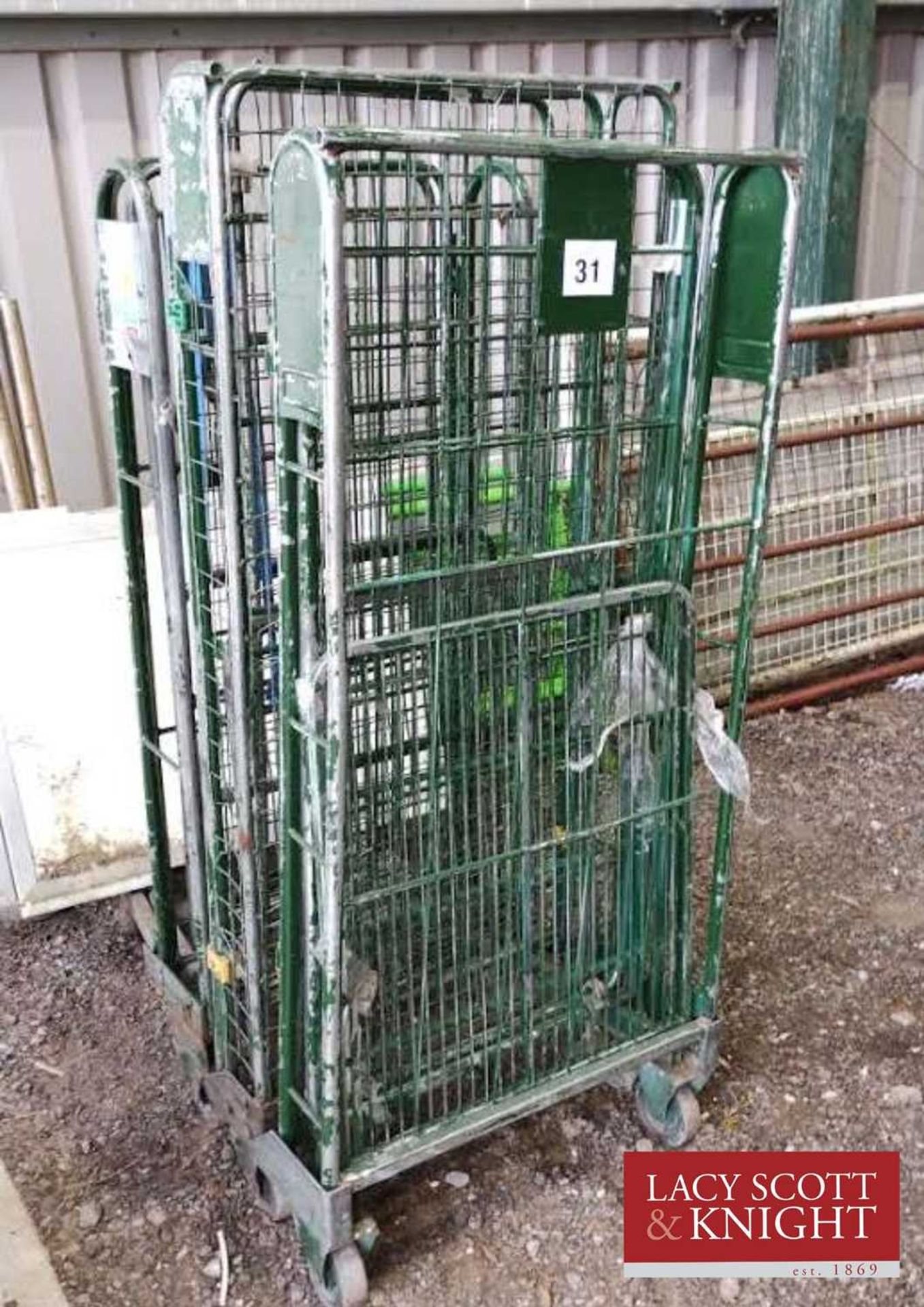 3 x Cage Trolleys. Cages fold up to allow trolleys to store together. (Located in Euston,