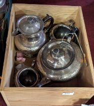 A silver plated tea set comprising teapot, hot water jug, cream jug and sugar bowl