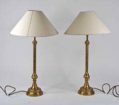 A pair of Laura Ashley brass ropetwist table table lamps, height including shade 68cm In used but