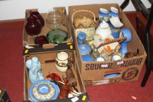 Three boxes of glassware and ceramics to include cottage ware and Devon motto ware