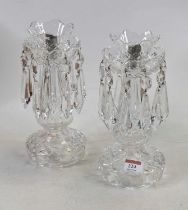 A pair of Waterford Crystal lustre table lamps, not wired, height 25cm No obvious chips.Missing