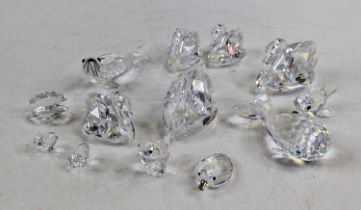 A collection of Swarovski crystal animals, to include a whale, length 8cm, sea lion, and various