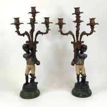 *A pair of reproduction resin Blackamoor figural table lamps, each in the form of a boy holding a
