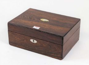 A 19th century rosewood workbox, having a hinged lid opening to reveal a fitted interior, width