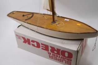 A vintage wooden pond yacht, length 76cm