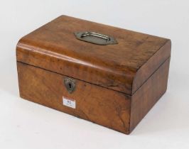 *A Victorian walnut workbox, the lid surmounted by a recessed carrying handle, width 27cm