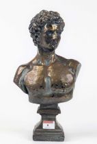 A painted resin head & shoulders bust of David, height 33cm