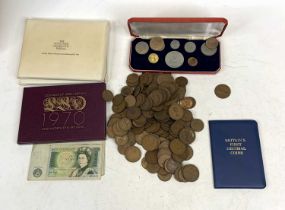 A collection of world coinage and bank notes