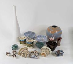 A collection of 20th century ceramics to include Portuguese parcel glazed terracotta vase, height