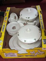 A collection of Wedgwood Moss Rose pattern tableware, to include tureen and cover, dinner plates,