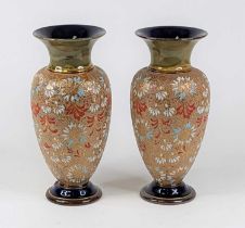 A pair of Royal Doulton Slaters patent stoneware vases, each having a flared rim and recessed neck