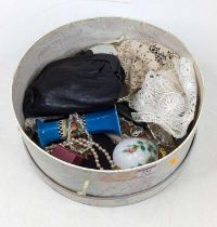 Mixed lot to include costume jewellery, lace, hand mirror, lady's evening bag etc