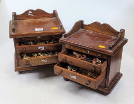 A pair of teak four drawer collectors chests, containing assorted costume jewellery Width 22cm,